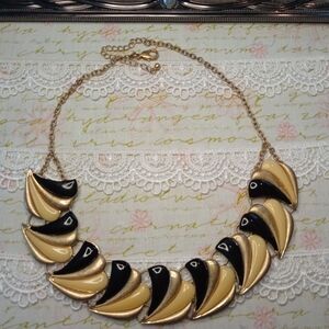 Vintage Gold Tone Cream and Black Statement Necklace